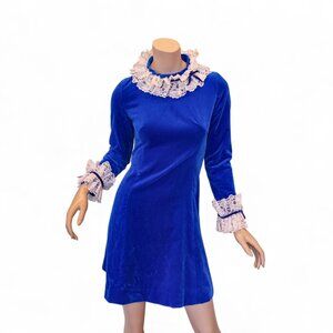 1960s Electric Blue Velvet Mini Go-Go Dress